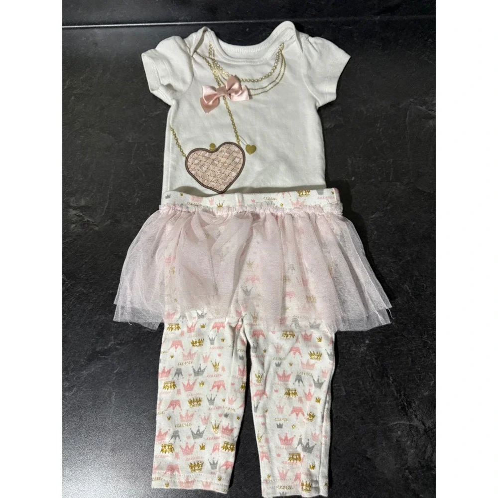 Bundles Baby Place Baby Girl 3-Piece Outfit Set 6-9M Pink Tutu Bodysuit Leggings